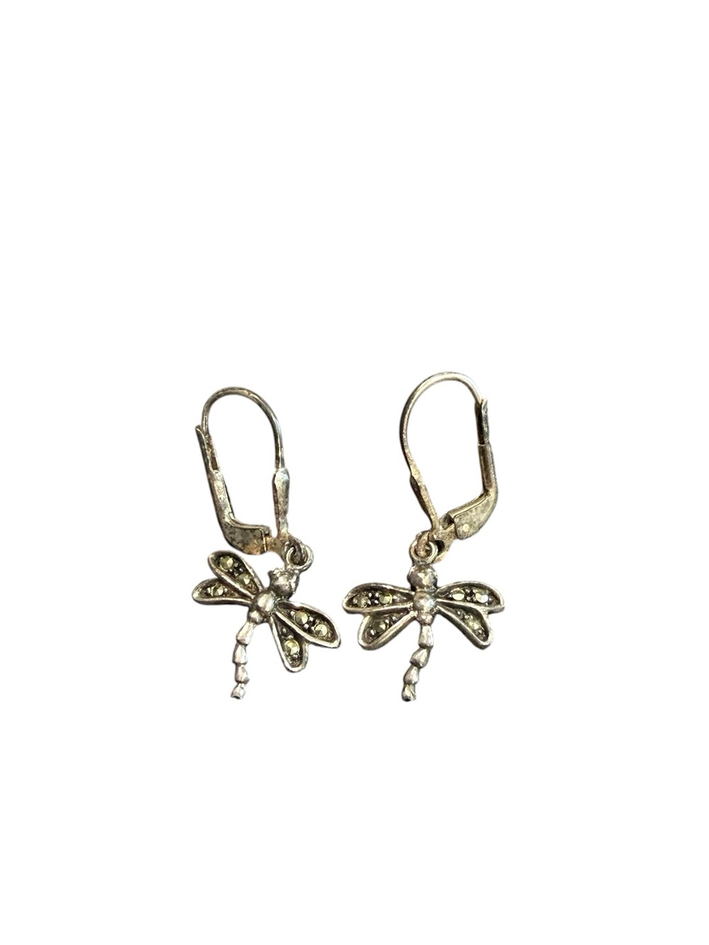 925 sterling silver vintage dragonfly earrings SU stamped